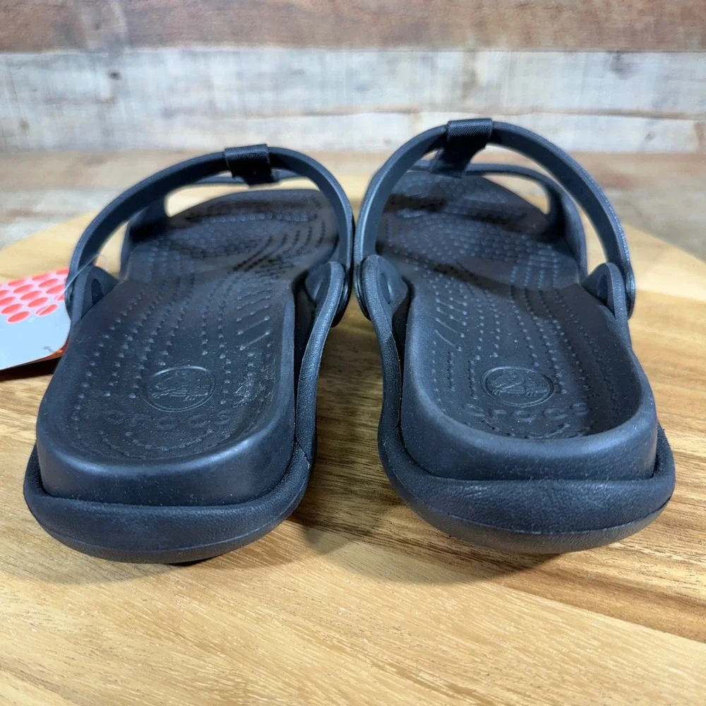 Crocs Sandals Womens 10 Black Slide Cleo III Comfort Strappy Water Shoes 21161
